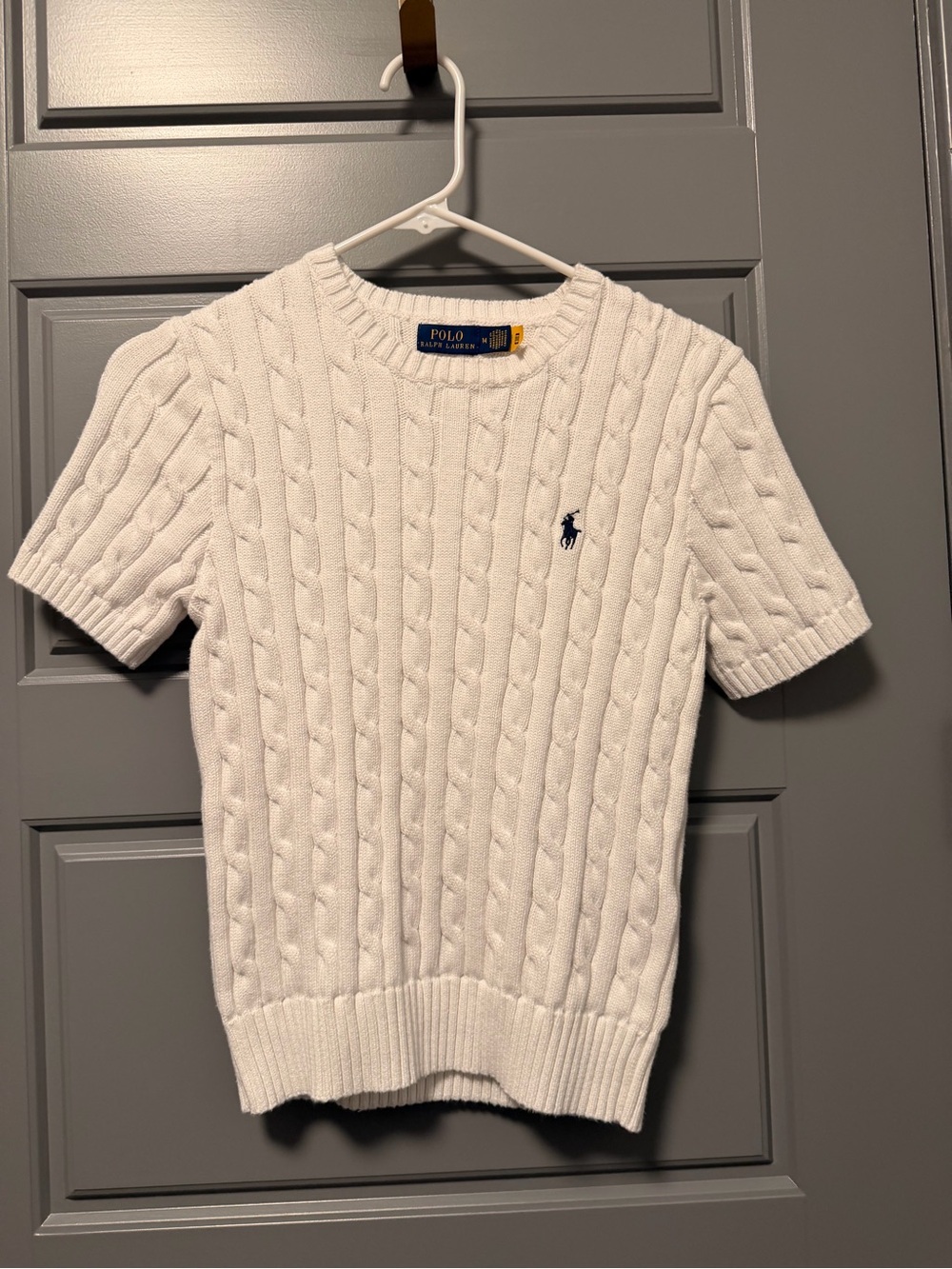 Polo Ralph Lauren Crewneck White Cable Knit Short Sleeve Shirt MEDIUM